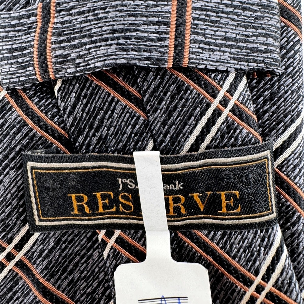 New Jos. A. Bank Reserve Tie Mens 58" Gray Orange Plaid 100% Silk Woven Textured - Picture 3 of 6